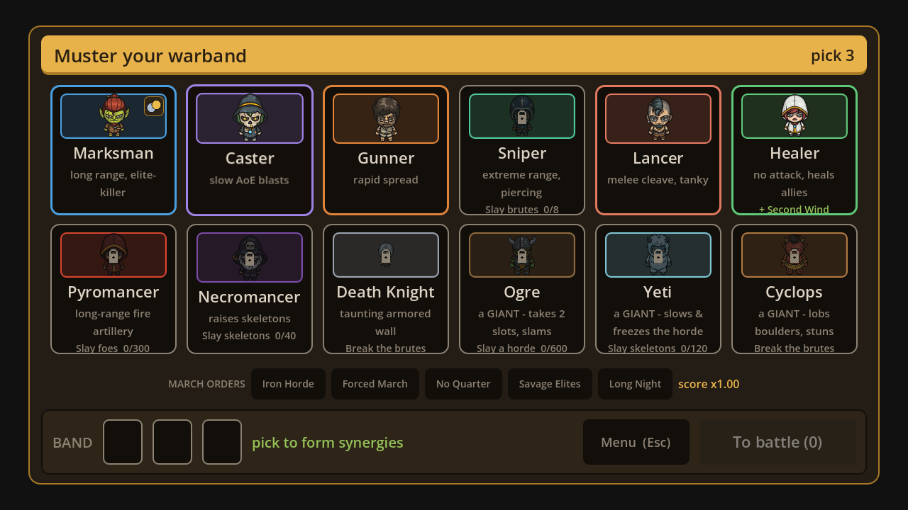 The draft: twelve archetypes with unlock feats, giants, and March Orders